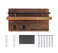 Wooden Key Holder, Retro Wall Hanger, 12x6 Inches Mounted Organizer with Floating Shelf, Solid Wood Gadget, Home Accessory with Sturdy Build, Entryway Tool for Coat Mail