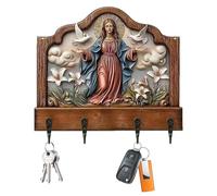Wooden Key Holder - Wall-Mounted Organizer, Religious Decor Hanger with Four Hooks, Home Accessory Featuring Space-Saving Design, Entryway Utility Use for Family, Students, and Daily Key Management