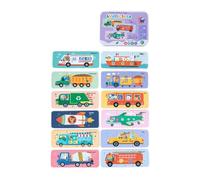 Wooden Kids Activity Puzzles in a Metal Case, Focus on Shapes and Colors for Ages 1-3, Traffic