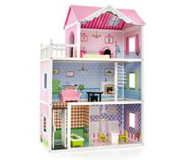 Wooden Kids Doll House 3 Storey With Furniture Accessories Mansion Playhouse Toy COSTWAY Multi One Size