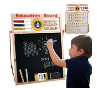 Wooden Kids Easel Drawing Board, Double-Sided Magnetic Whiteboard, Toddler Art Easel with Chalkboard & Magnetic Whiteboard for Painting Graffiti Drawing & Writing