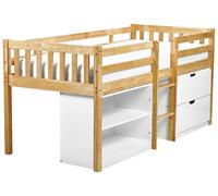 Wooden Kids Mid Sleeper Bed with Storage EU Single Size Light Wood SUSVILLE