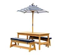 Wooden Kids Picnic Table with Removable Umbrella & Cushions - Outdoor Toddler Picnic Table for Backyard, Lawn & Patio - Perfect for Kids' Playdates (Red)