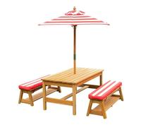 Wooden Kids Picnic Table with Removable Umbrella & Cushions - Outdoor Toddler Picnic Table for Backyard, Lawn, Patio, Beach - Perfect for Playtime & Family Gatherings (Red)