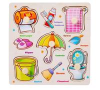 Wooden Kids Puzzles Set - Educational Learning Boards with Animals, Fruits, Shapes and More (Daily Objects Puzzle)