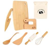 Wooden Kids Safe Knife and Kids Baking Set for Real Cooking, 8 PCS Toddler Montessori Kitchen Tools, Cooking and Baking for Kids Little Chefs