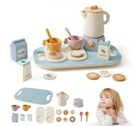 Wooden Kids Tea Set,Play Kitchen Toy Accessories,Tea Party Set,Montessori Teapot Teacup Simulation Kitchen Utensil,BPA Free,Silicone Pretend Play Toy Tea Set for Toddler Christmas Birthday Gift