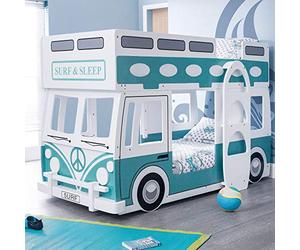 Wooden Kids Theme Bunk, Happy Beds Campervan Bunk Bed - 3ft Single (90 x 190 cm) with 2 Spring Mattresses Included