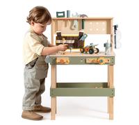 ROBOTIME Kids Wooden Tool Bench - Multi-Function Workbench Set with Tool Belt, Hammer, Wrench, Screwdriver, Gears & Drawing Paper - Creative Learning & Role Play Toy for Ages 3+ (Green)