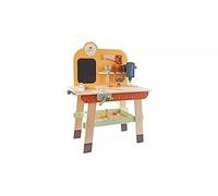 Wooden Kids Tool Bench, Pretend Play Workbench with Toy Tools, Chalkboard and Storage Shelf