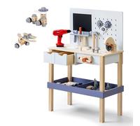 Wooden Kids Tool Bench with Electric Drill, Toddler Tool Bench with Storage Drawers and Platform, Toy Workbench Workshop with Play Tools Set for Boys and Girls, Perfect for Ages 3+