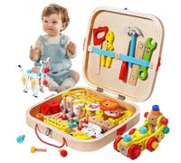 Wooden Kids Tool Set - Montessori Educational Toys for 3-6 Year Old Boys Girls, Tool Box Kit Animal Toys, Learning Toys Gift for Kids 3+,Portable Storage Box Toy