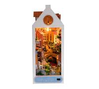 Wooden Kit - Mini Cabin Scene Bookend Led Lights Craft Display, Shelf Decor Accent | Artistic Reading Diorama For Home Study Bedroom Living Spaces Creative Model Library Corner Art Sets