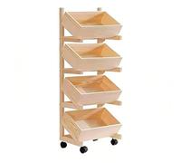 Wooden Kitchen Cart on Wheels 4-Tier Utility Trolley with Tilted Shelves for Fruits & Vegetables Versatile Storagefor Kitchen Office Bar