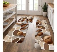 Wooden Kitchen Mats for Floor, Rustic Spoon Pattern Soft Mats, Cushioned Comfort Washable Non Slip Decor Rugs for Kitchen Sinks Laundryroom Bathroom 3Pcs