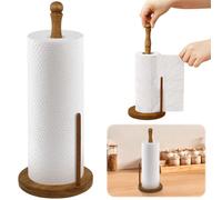 Wooden Kitchen Paper Towel Holder Vintage Countertop Towel Roll Organizer Stand Space Saving Kitchen Roll Holder Free-Standing Paper Rack with Wood Base