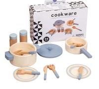 Wooden Kitchen Set - Simulation Play Utensils, Learning Activity For, Imaginative Role Play, Hand Eye Coordination | Ideal For Developing Cognitive Skills E