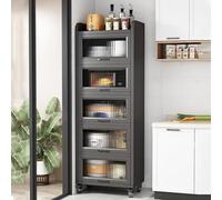 Wooden Kitchen Storage Cabinet with Flip Doors,Free Standing Bakers Racks with Rolling Wheels,Microwave Stand,Kitchen Utility Sideboard Storage Shelf,for Dining Room, Living Room ( Color : Grey , Size