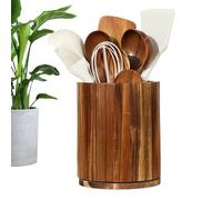 Wooden Kitchen Utensil Holder | 360° Rotating Storage Rack | Waterproof Kitchen Utensil Holder, Cooking Knives Storage Rack Organizer For Counter Countertop Spoon Forks Silverware Cutlery Organizatio