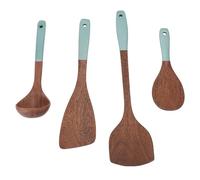 Wooden Kitchen Utensil Set | 3 - Piece Composite Wood Spatula & Ladle & Spoon | Gentle Tools for Nonstick Pans/Daily Cooking | Hanging Hole Storage (B)