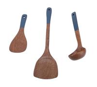 Wooden Kitchen Utensil Set | 3 - Piece Composite Wood Spatula & Ladle & Spoon | Gentle Tools for Nonstick Pans/Daily Cooking | Hanging Hole Storage (A)