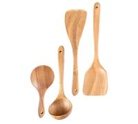 Wooden Kitchen Utensil Set Long Handle Spatula Spoon for Nonstick Pans | Smooth Polished Surface, Hanging Hole, Comfortable Ergonomics, Daily Cookware Use, Suitable for Family and Restaurant
