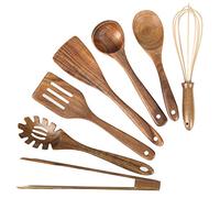 Wooden Kitchen Utensil Set, Wood Utensils Cooking Set Organic Teak Wood Spoons for Cooking,Spatulas Non-Stick for Cookware Kitchen Gadgets (7)