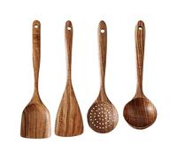 Wooden Kitchen Utensils Set - 4 Natural Wooden Spoons | Fork Crepinette Spoon Spatula | Versatile Mixing Utensils for Home Bakery, Restaurant