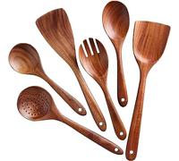 Wooden Kitchen Utensils Set 6-PCS -Cooking Utensils Set - Apartment Essentials Wooden Spoon and Spatulas for Cooking Premium Quality Housewarming Gifts Wooden Utensils for Everyday Use