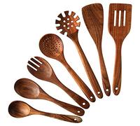 Wooden Kitchen Utensils Set | 7PCS Natural and Healthy Wooden Spoons & Spatulas Sets for Cooking | Non Scratch Heat Resistant Serving Spoons Spatula for Nonstick Pans & Cookware