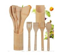 Wooden Kitchen Utensils Set, Bamboo Kitchen Utensils Set - 7 Piece Set with Stand, Spoons and Spatulas Made of Natural Wood - Eco-Friendly, Heat Resistant and Non-Stick,