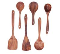 Wooden Kitchen Utensils Set, Cooking Spatula and Spoon Set with Comfortable Grip, Minimalist Solid Wood Cookware for Home Cooking, Includes 2 Spatulas and 4 Spoons