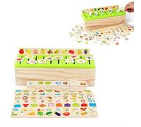 Wooden Knowledge Classification Box, 11in Objects Matching and Flash Cards Box, Montessori Cartoon 3D Sorting Toys