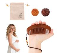 Wooden Labour Comb with 2pcs Acupressure Balls Set, Natural Birthing Comb with Acupressure Balls & Cloth Bag Pregnancy Gift accessory and Postpartum Essentials for Woman