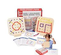 Wooden Lacing Toy, Early Learning Fine Motor Board for Dexterity Development with Style Challenges, Natural Wood Construction Includes 6 Ropes 15 Cards 2 Boards 2 Bases Ideal Ages 3 Plus Tr