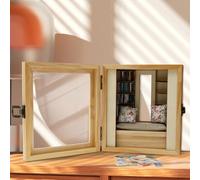 Wooden Lacquered Anti Anxiety Bookshelf with 2 Pillow 200 Miniature Books, Tiny Library, Shake Away Your Anxiety, Handmade Mini Bookshelf Toy Decor for Book Lovers Gift, Home Office Desk Ornament