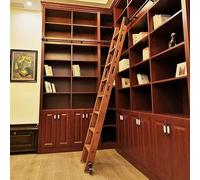 Wooden Ladder on Wheels Sliding Hardware for Library Stair Track System Floor Rollers with Brake Black (No Ladder) Mobile Stair Rail System for Office & Loft Library