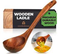 Wooden Ladle for Cooking, Teak Soup & Serving Spoon, 12.4" Handle | Medium 2 oz scoop, eco friendly and sustainable; safe on nonstick, cast iron and stainless steel pans