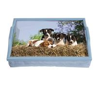 Wooden Lap Tray with Handles and Cushion Lovable Puppies Design Handles on Side Give Great Stability Lightweight Fully Portable, Use in any Room Easy Clean Tray Eat, Read, Work on your Lap Top