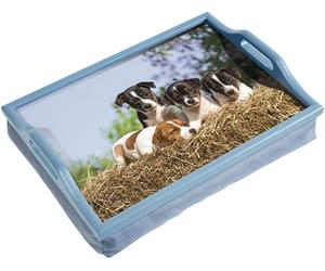 Wooden Lap Tray with Handles and Cushion Puppies Design Handles on Side Give Gr