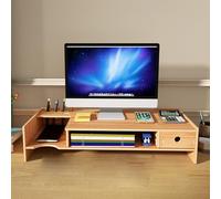 Wooden Laptop Stand with Drawer, Computer Monitor Riser, Bamboo Height Adjustable Stand for Desktop and Portable Monitors