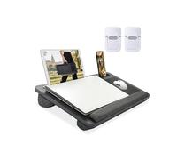 Wooden Laptop Tray for Sofa Bed, Lap Desk 55x34cm with Pillow Cushion, Portable Lapdesk with Handy Handle and Mouse Pad, Fits up to 17.3” laptop,with Portable Mini Device Stand - Black