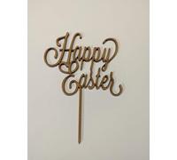 Wooden Laser Cut Happy Easter Cake Topper, (size16.5cm x 12cm), Unpainted blank for craft .Made in UK