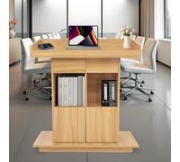 Wooden Lectern Podium Stand 3-Tier Storage Podiums for Church Pulpits for Churches Wood Standing Lecterns for Classroom Speech Conference, with Two Drawers (Original Wood Color, 31.5 * 20in)