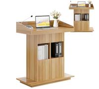 Wooden Lectern Podium Stand with Drawers - Adjustable Height Speaking Stand for Churches Classrooms Speeches & Conferences - Three-Layer Storage 31.5" x 20" Original Wood Finish