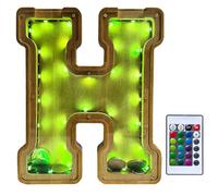 Wooden LED 9-Inch Alphabet Piggy Bank for Kids - A-Z Money and Coin Storage Jar - Wood Home Decoration Ornament (H)