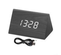 Wooden LED Alarm Digital Desk Clock with Adjustable Brightness, Easy-Read Color-Changing Display, Compact 120x70x80mm MDF+PVC Design