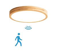 Wooden LED Ceiling Light with Motion Sensor, 40cm Round Ceiling Lamp, 24W Cool White Ceiling Fixture, Ideal for Home Lighting and Energy Efficiency