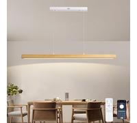 Wooden LED Pendant Light for Dining Table/Kitchen Island, Dimmable Hanging Light with Remote & Smart App Control, Modern Design, Adjustable Color Temperature/Brightness/Height,L100CM/36W
