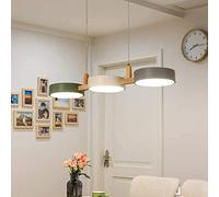 Wooden LED Pendant Lights Neutral Warm White Lights Dining Room Lamp Grey Green White Lampshade Ceiling Decorating Hanging Lamp Modern Macaroon Round Chandelier for Office/Kitchen/Bookstore, D77cm